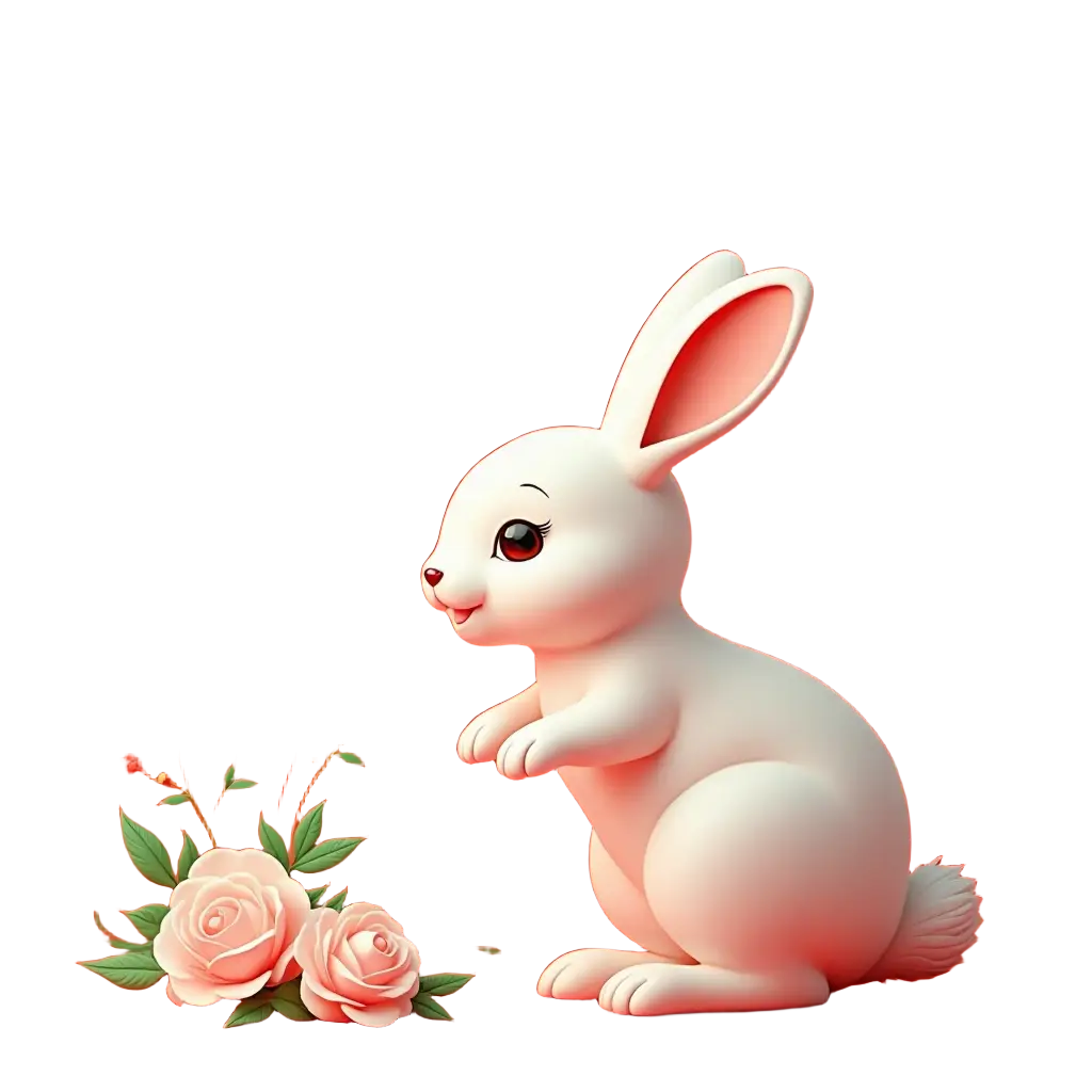 Charming Rabbit with Flowers